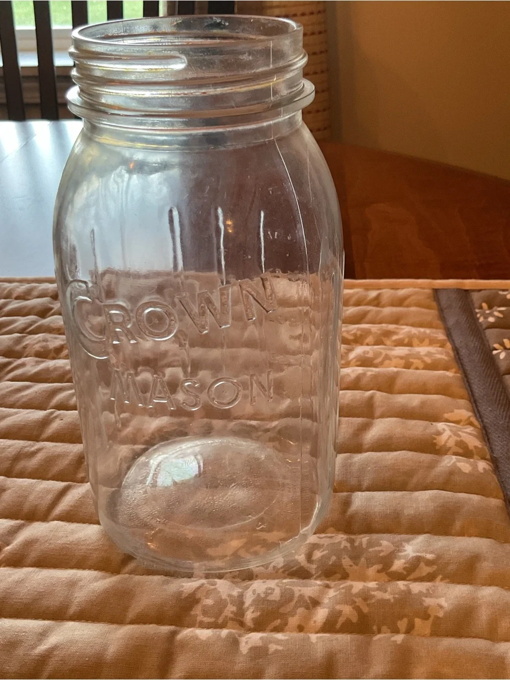 Clear Glass Mason Jar - Clear. Vintage Crown Mason